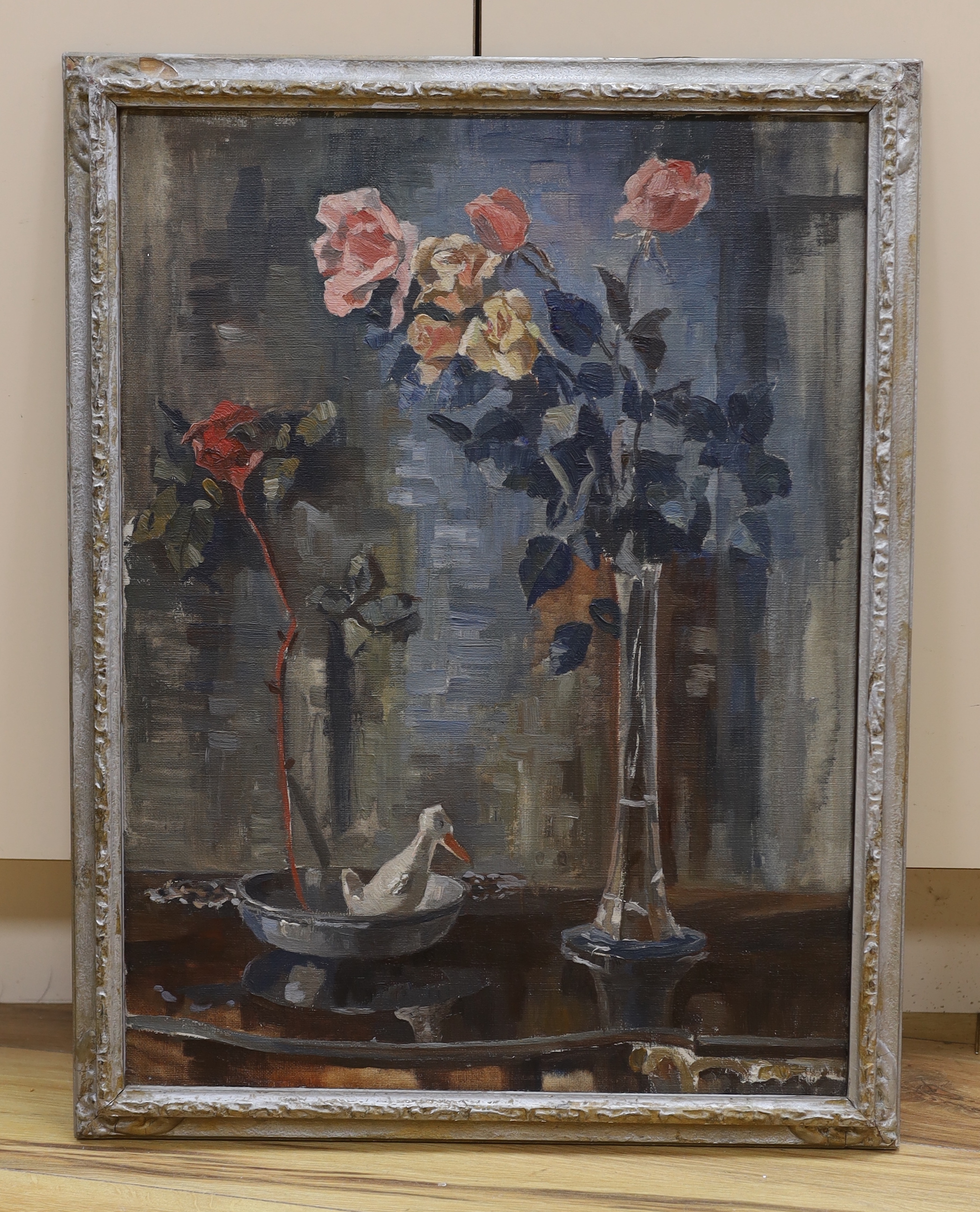 Count Michael de Torby (1898-1959), oil on canvas, Still life of roses, unsigned, various labels and inscription verso, 60 x 45cm